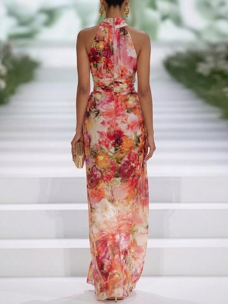 Women’s Red Floral Sleeveless Maxi Dress