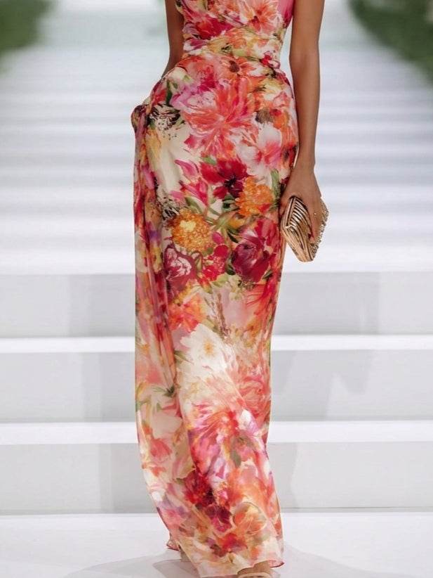 Women’s Red Floral Sleeveless Maxi Dress