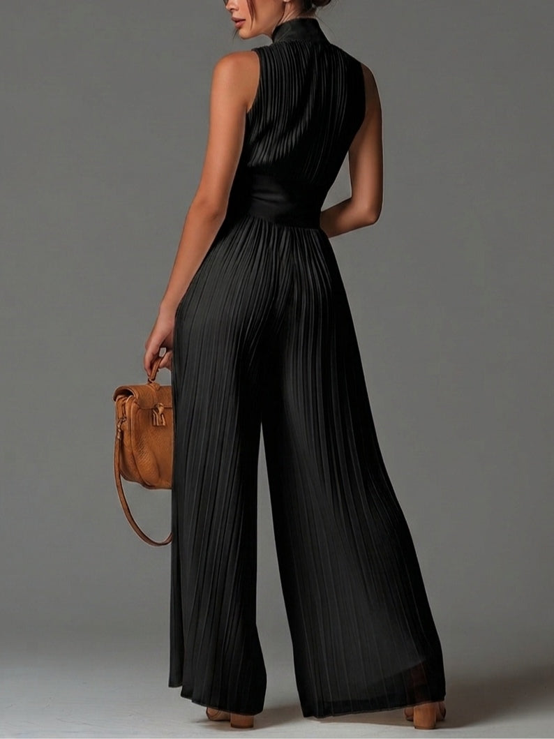Women’s Black V-Neck Wide-Leg Jumpsuit