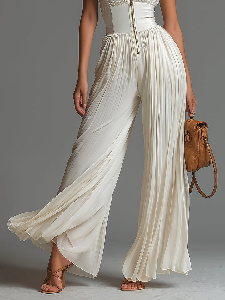 Women’s White V-Neck Sleeveless Wide-Leg Jumpsuit