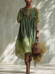 Women’s Green Off Shoulder Short Sleeve Midi Dress