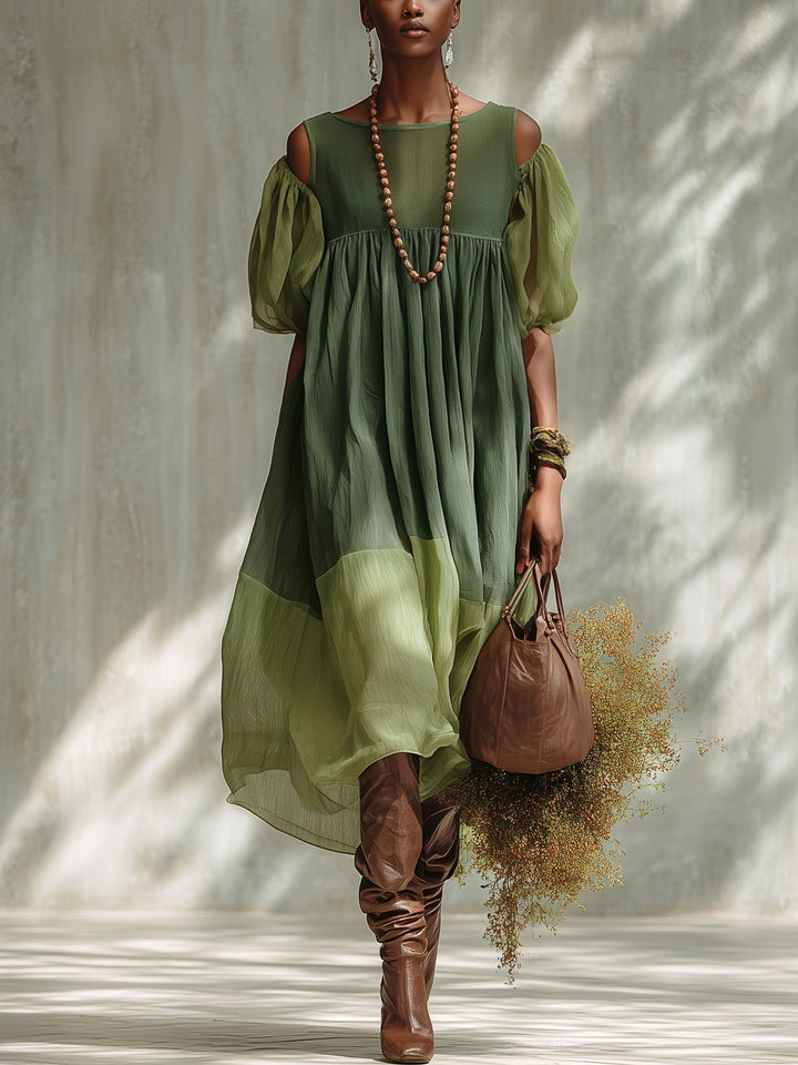 Women’s Green Off Shoulder Short Sleeve Midi Dress