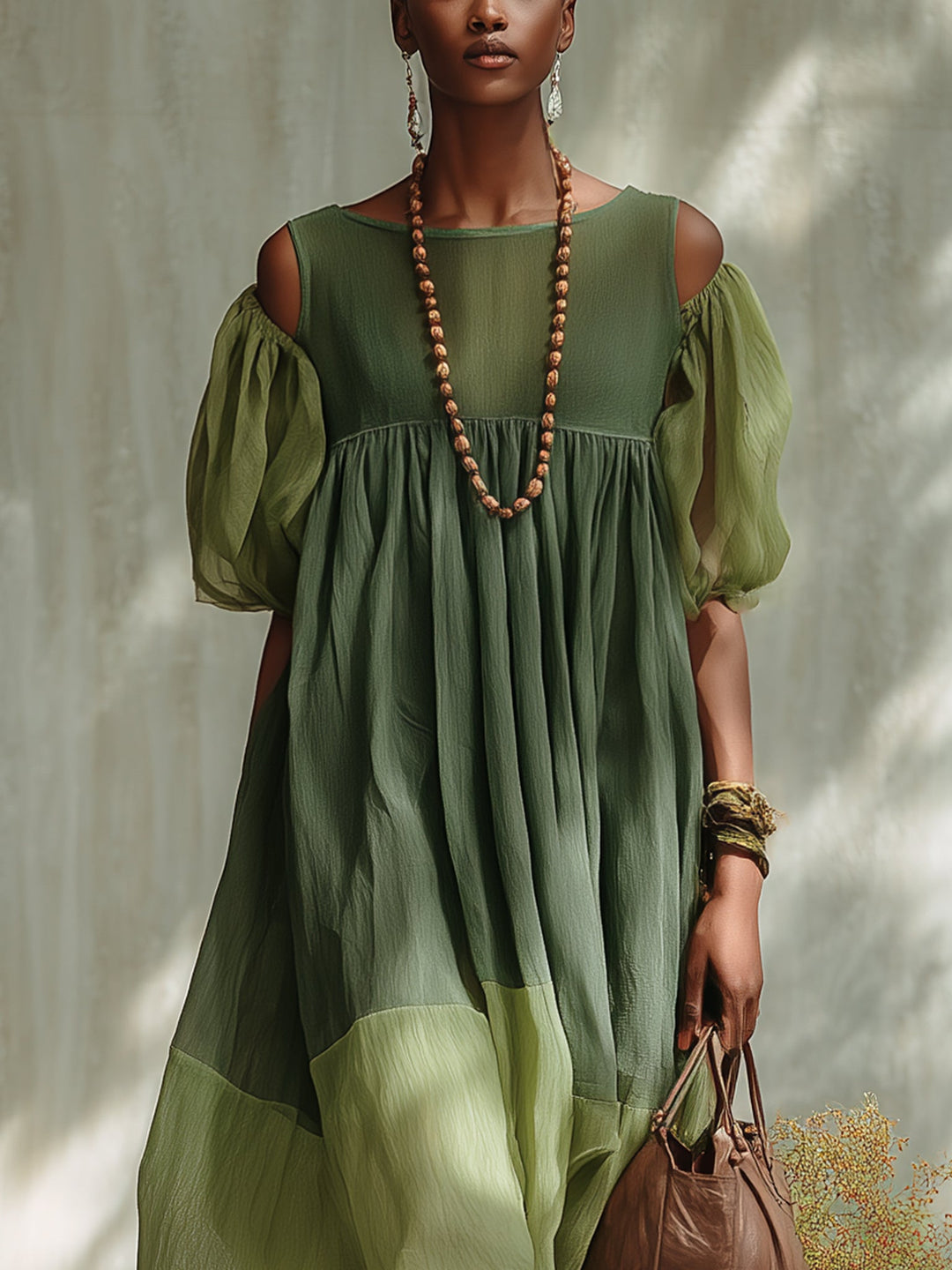 Women’s Green Off Shoulder Short Sleeve Midi Dress