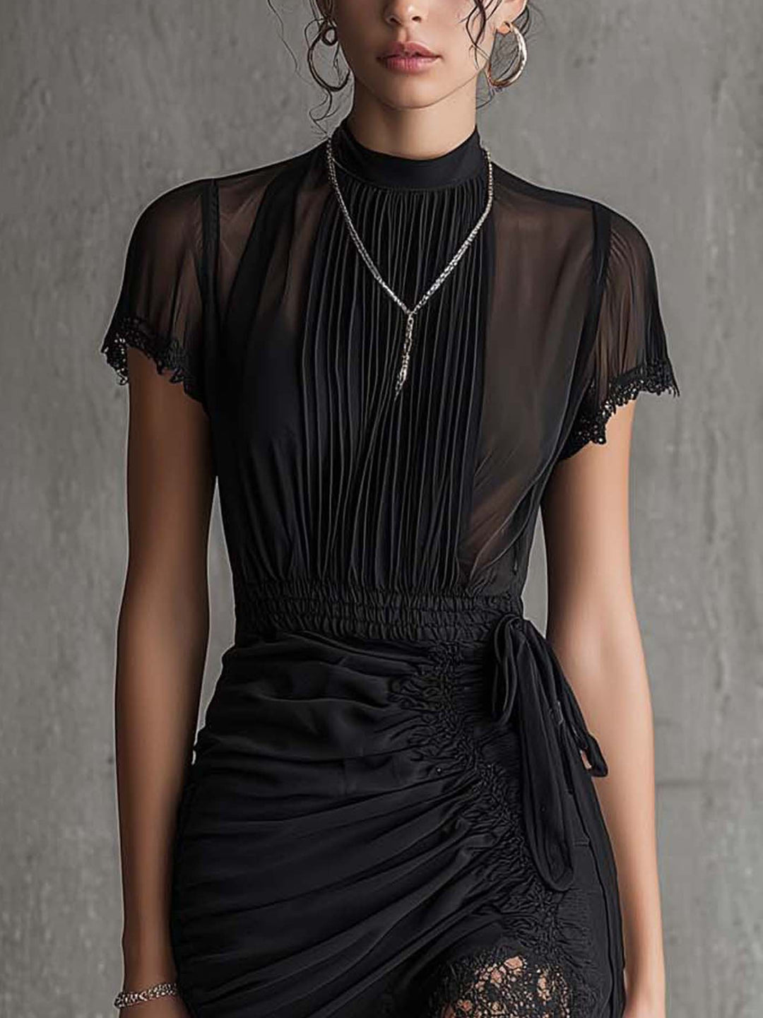 Women’s Black Pleated Waist Mini Dress