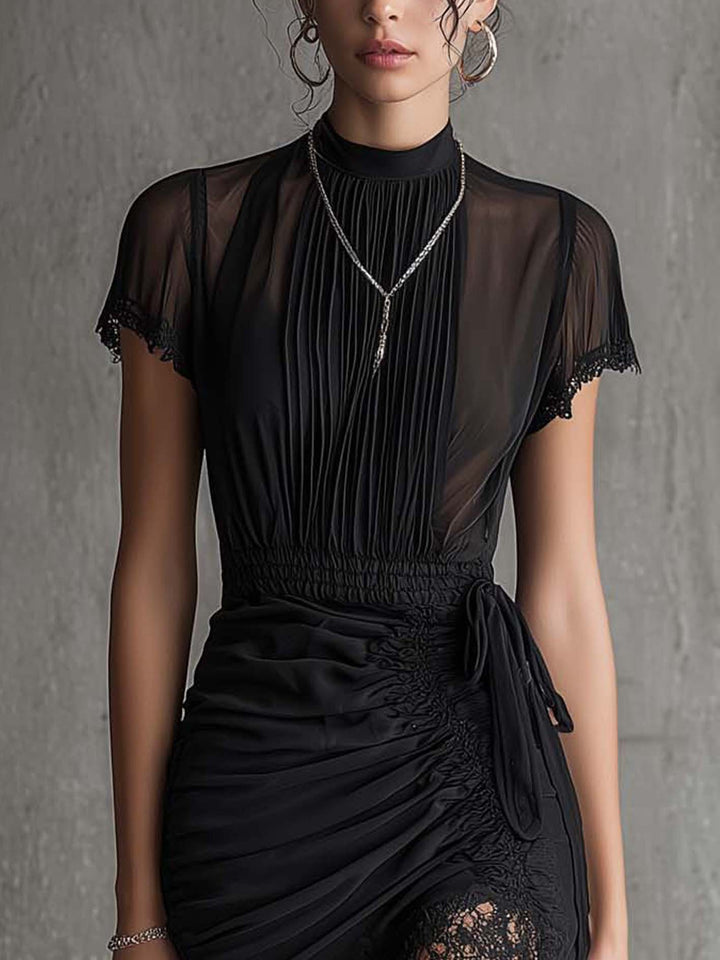 Women’s Black Pleated Waist Mini Dress