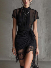 Women’s Black Pleated Waist Mini Dress