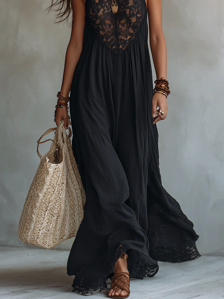 Women’s Boho Black Sleeveless Maxi Dress