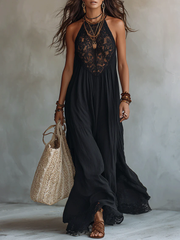 Women’s Boho Black Sleeveless Maxi Dress