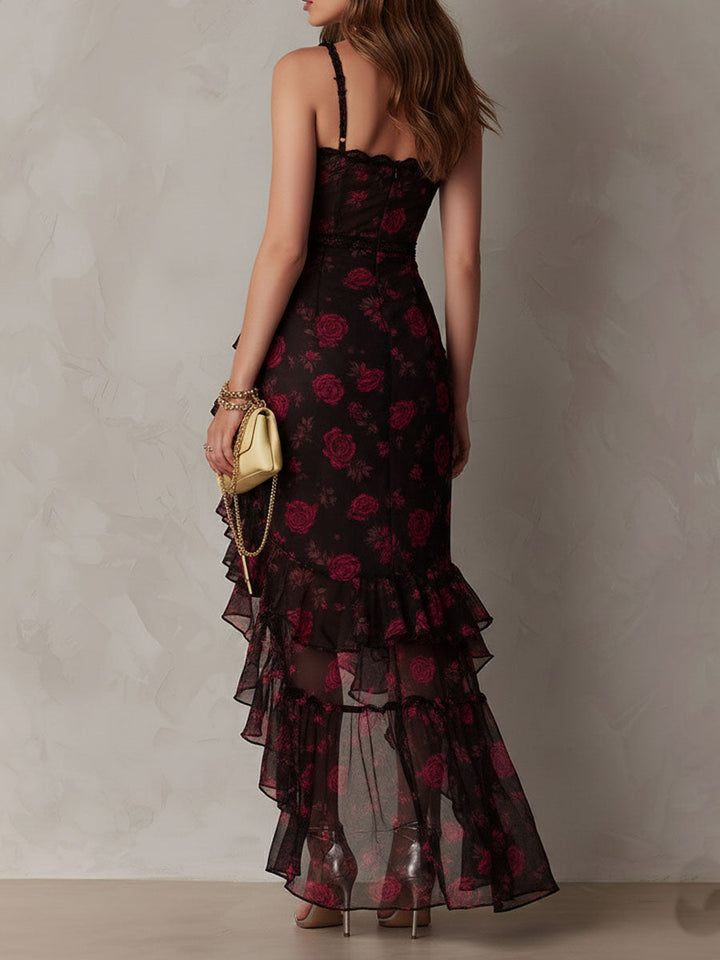 Women’s Floral Ruched Ruffle Hem Dress