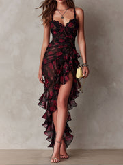 Women’s Floral Ruched Ruffle Hem Dress