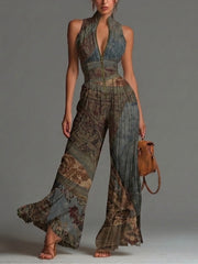 Women’s Boho Print Sleeveless Wide-Leg Jumpsuit
