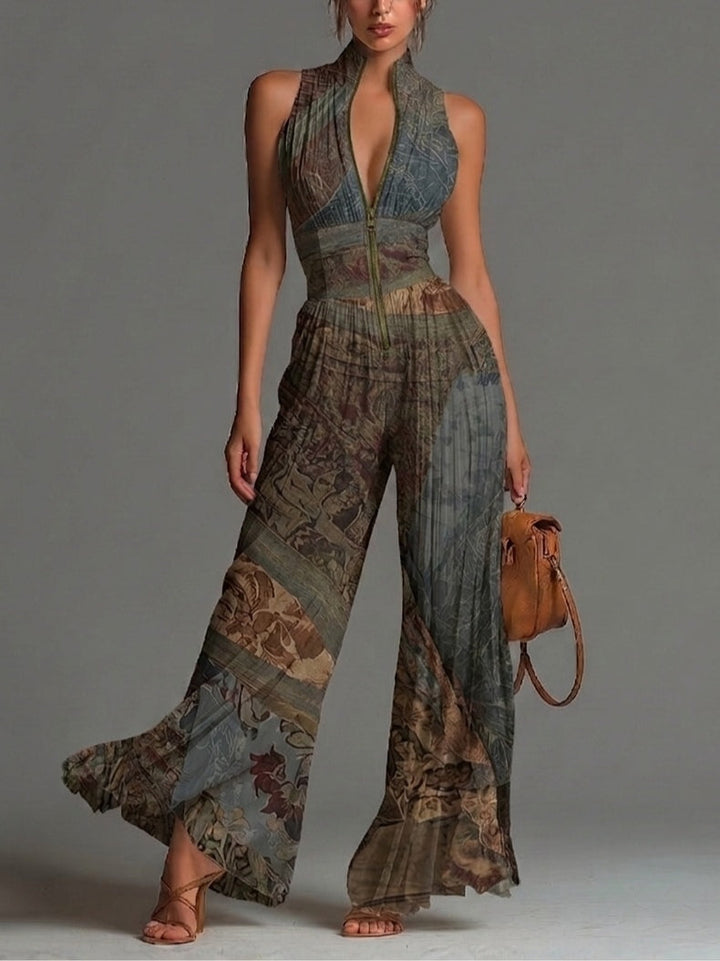 Women’s Boho Print Sleeveless Wide-Leg Jumpsuit