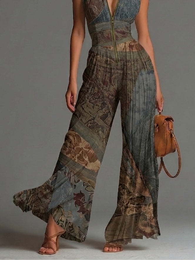 Women’s Boho Print Sleeveless Wide-Leg Jumpsuit