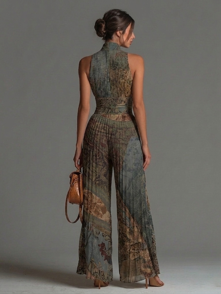 Women’s Boho Print Sleeveless Wide-Leg Jumpsuit