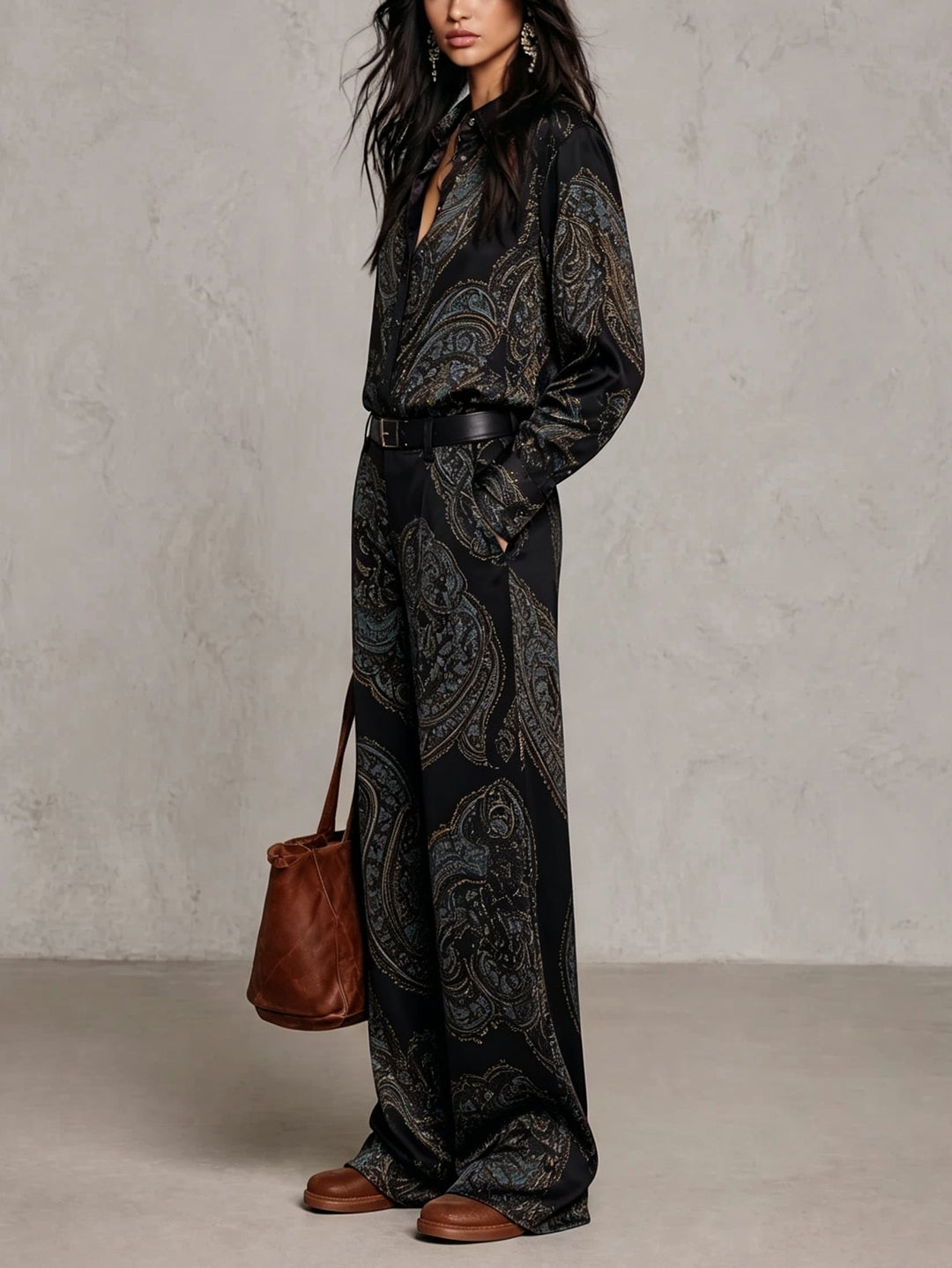 Women’s Paisley Print Wide Leg Two Piece Set