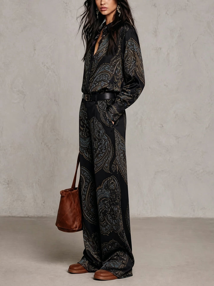 Women’s Paisley Print Wide Leg Two Piece Set