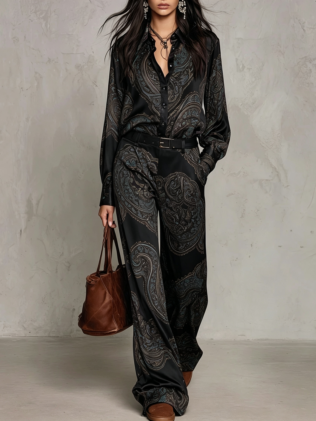 Women’s Paisley Print Wide Leg Two Piece Set