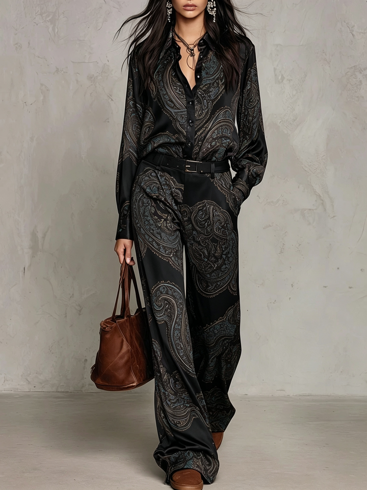 Women’s Paisley Print Wide Leg Two Piece Set