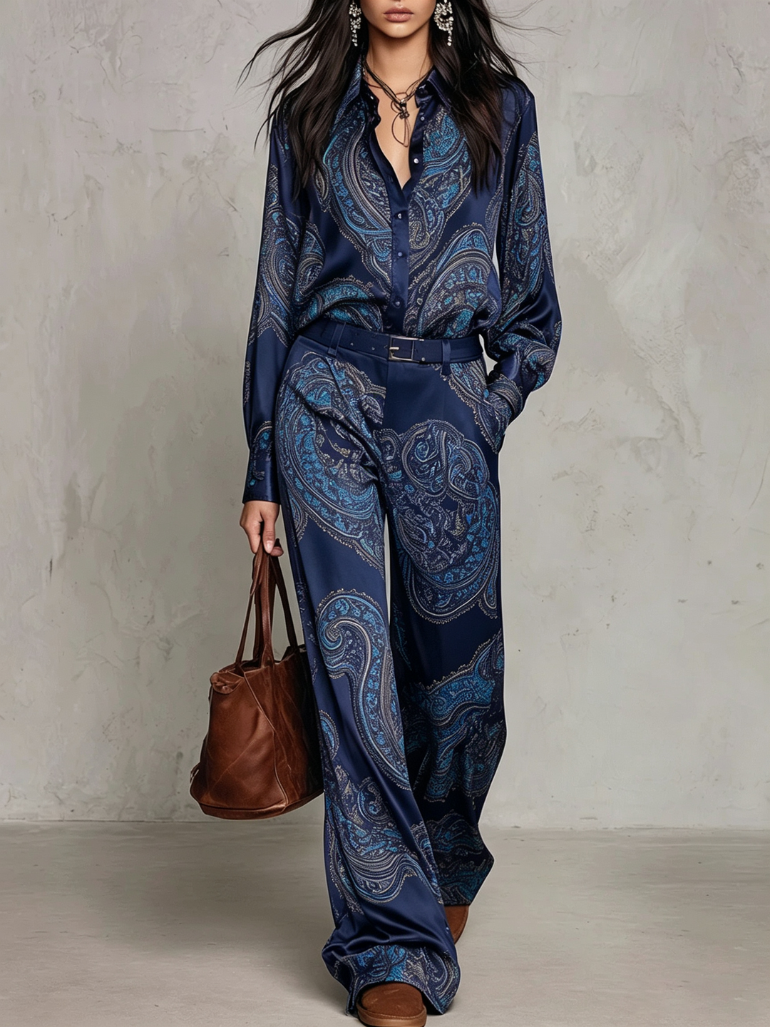 Women’s Paisley Print Wide Leg Two Piece Set