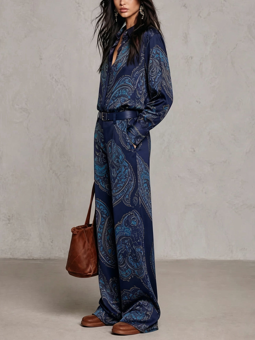 Women’s Paisley Print Wide Leg Two Piece Set