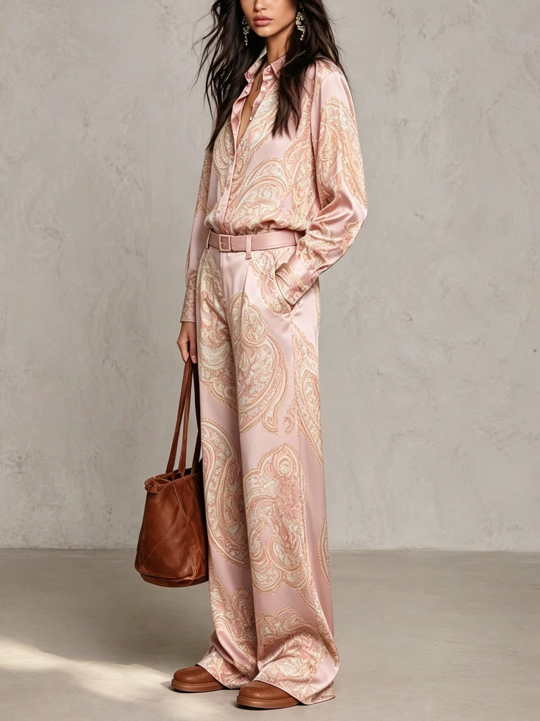 Women’s Paisley Print Wide Leg Two Piece Set