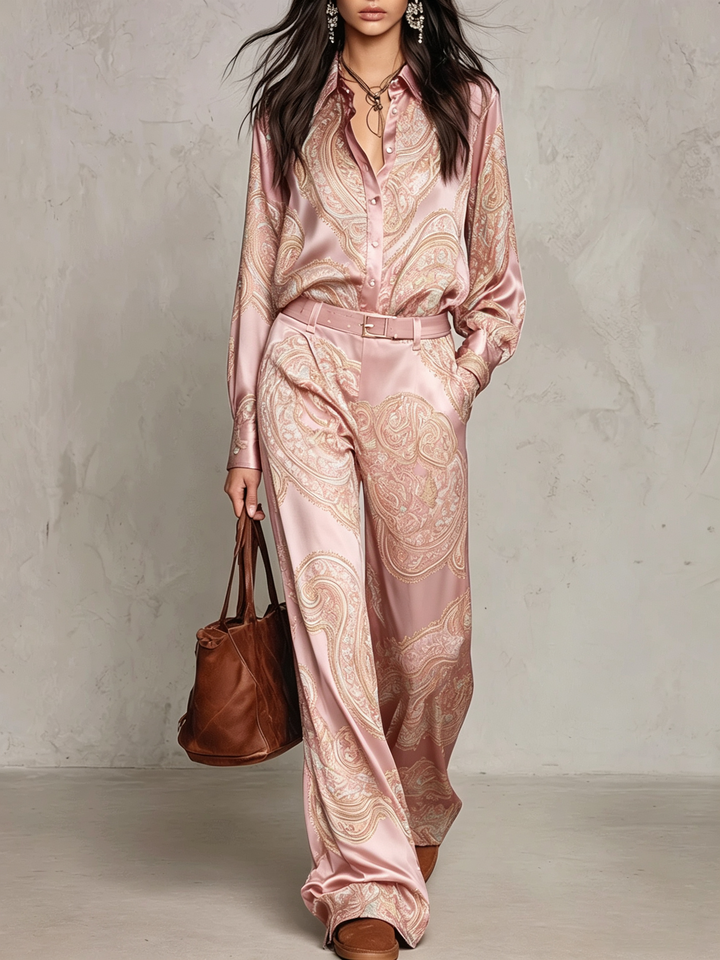 Women’s Paisley Print Wide Leg Two Piece Set