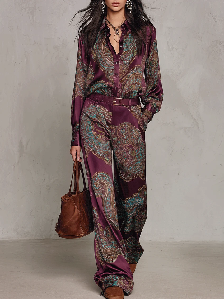 Women’s Paisley Print Wide Leg Two Piece Set