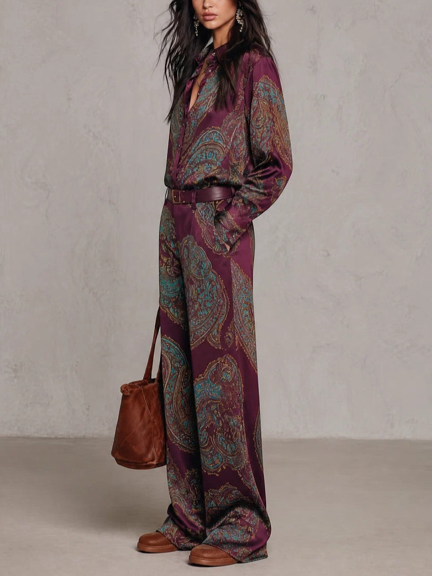 Women’s Paisley Print Wide Leg Two Piece Set