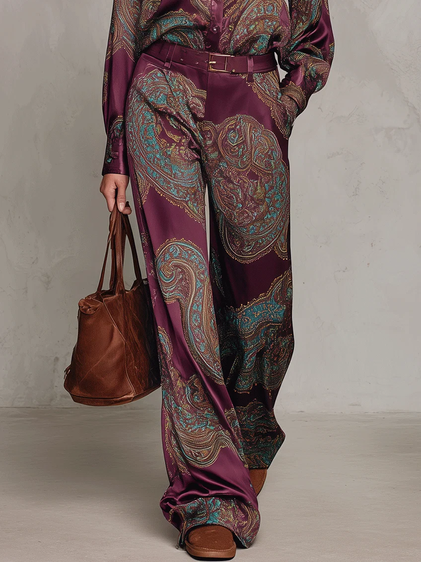 Women’s Paisley Print Wide Leg Two Piece Set