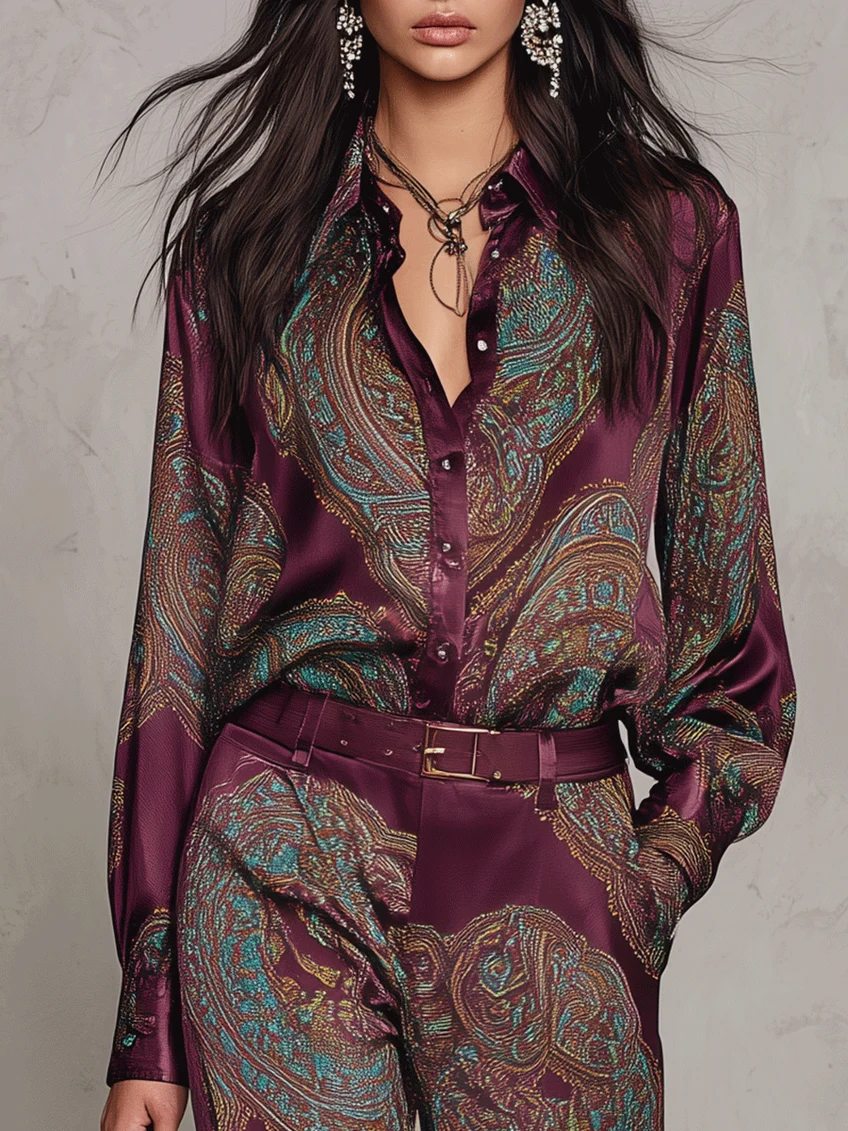 Women’s Paisley Print Wide Leg Two Piece Set