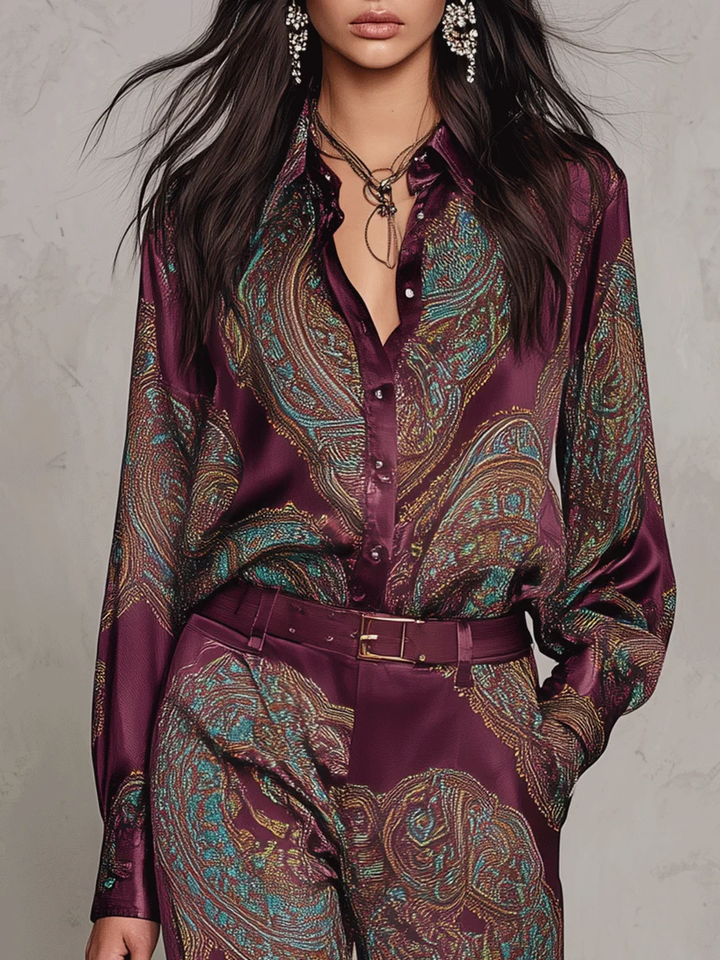 Women’s Paisley Print Wide Leg Two Piece Set