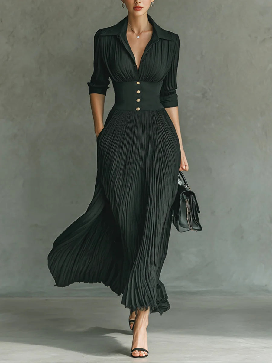 Women’s Pleated High Waisted Maxi Dress