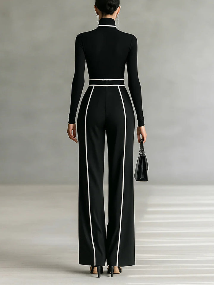 Women’s Elegant High Neck Wide-Leg Two-Piece Pants Set