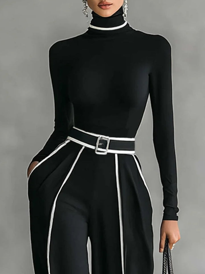 Women’s Elegant High Neck Wide-Leg Two-Piece Pants Set