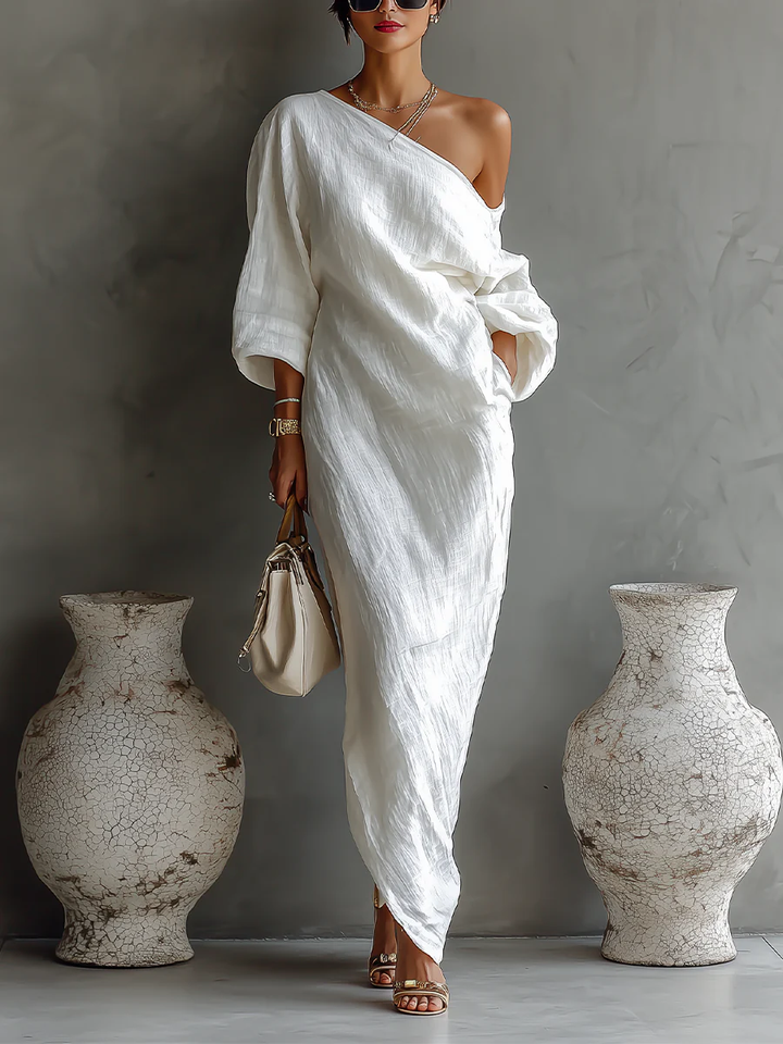 Women’s One Shoulder Draped Maxi Dress