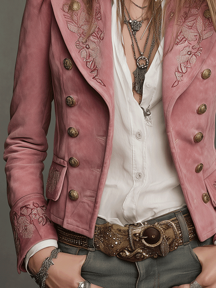 Women’s Vintage Embroidered Double-Breasted Jacket