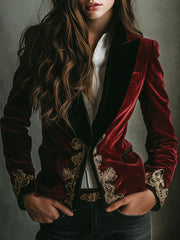 Women's Black Gold Embroidered Blazer