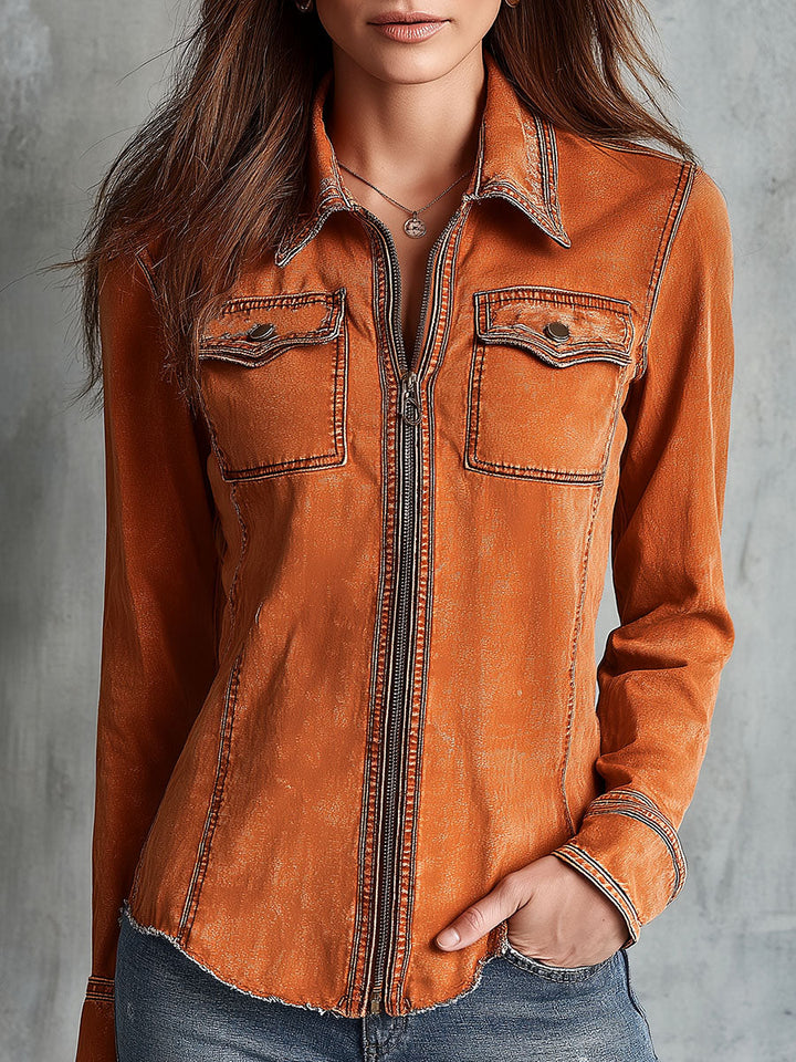 Women’s Vintage Burnt Orange Utility Zip Up Jacket