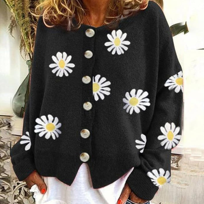 Women’s Daisy Print Button Up Cardigan