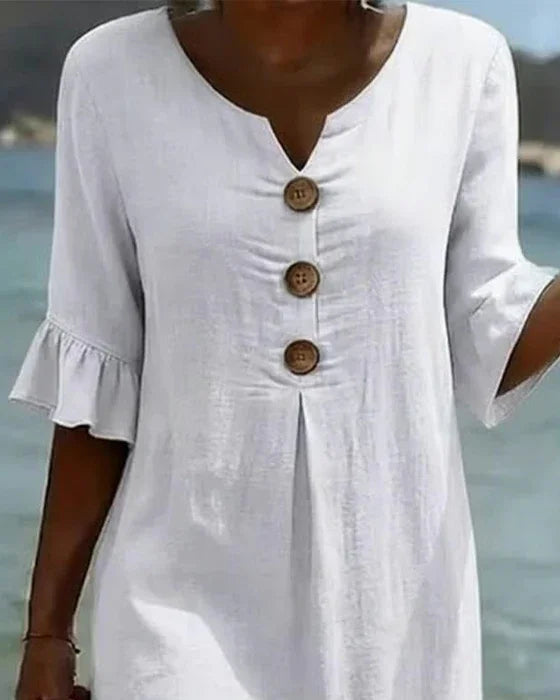 Women’s Textured Button Front Balloon Sleeve Dress
