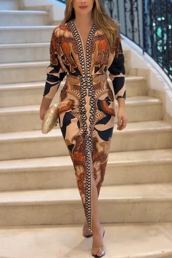 Women’s Printed Dolman Sleeve Midi Dress