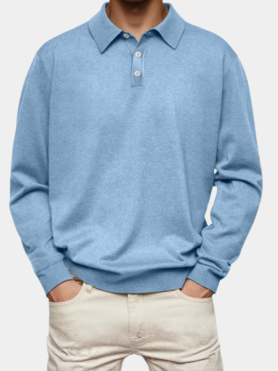 Men’s Patterned Collar Long Sleeve Polo Shirt