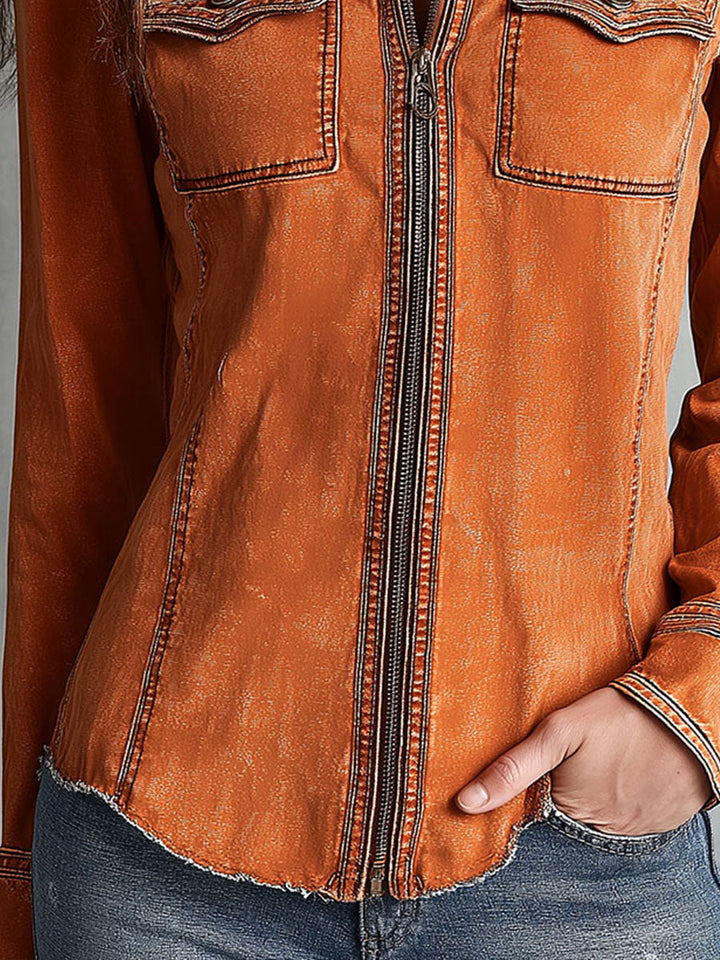 Women’s Vintage Burnt Orange Utility Zip Up Jacket