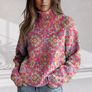 Women’s Floral Knit Turtleneck Sweater