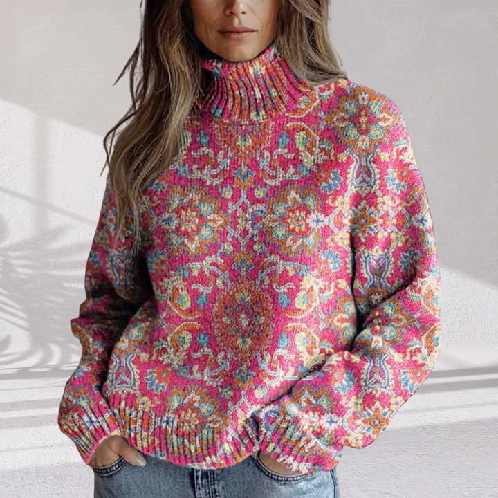 Women’s Floral Knit Turtleneck Sweater