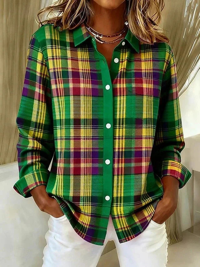 Women’s Vintage Plaid Button Down Blouse