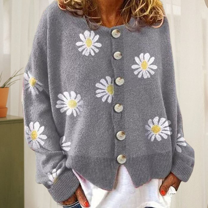 Women’s Daisy Print Button Up Cardigan