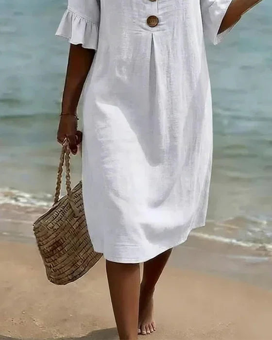 Women’s Textured Button Front Balloon Sleeve Dress