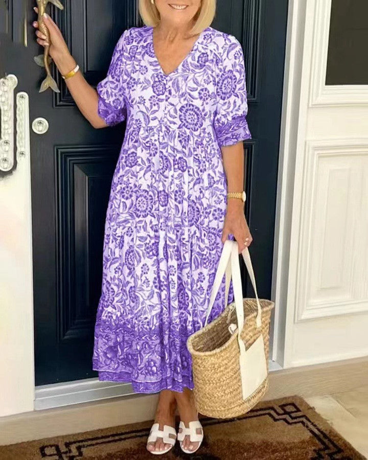 Women’s V Neck Floral Print Dress