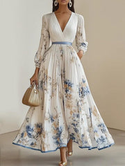 Women’s White Floral Balloon Sleeve Maxi Dress